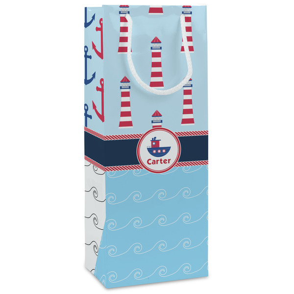 Custom Light House & Waves Wine Gift Bags - Matte (Personalized)