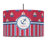 Sail Boats & Stripes 12" Drum Pendant Lamp - Fabric (Personalized)