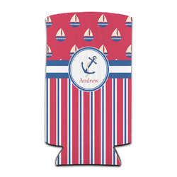 Sail Boats & Stripes Can Cooler (tall 12 oz) (Personalized)