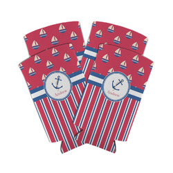 Sail Boats & Stripes Can Cooler (tall 12 oz) - Set of 4 (Personalized)