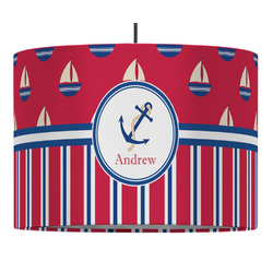 Sail Boats & Stripes 16" Drum Pendant Lamp - Fabric (Personalized)