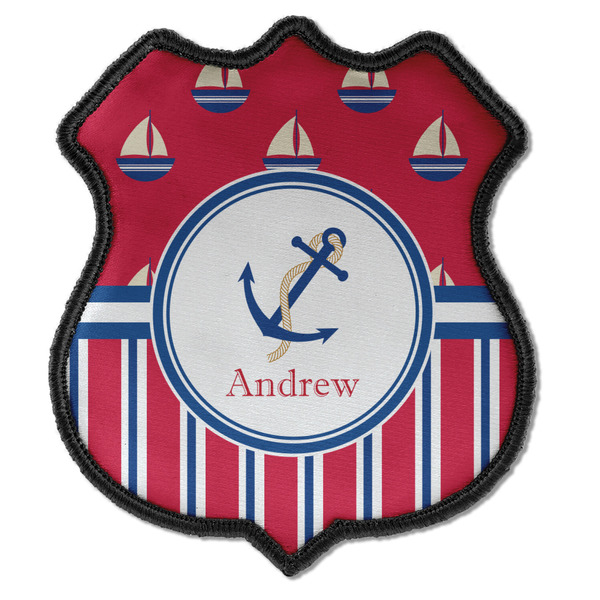 Custom Sail Boats & Stripes Iron On Shield Patch C w/ Name or Text