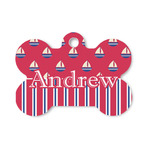 Sail Boats & Stripes Bone Shaped Dog ID Tag - Small (Personalized)