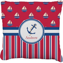 Sail Boats & Stripes Faux-Linen Throw Pillow 16" (Personalized)