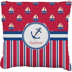 Sail Boats & Stripes Faux-Linen Throw Pillow 26" (Personalized)