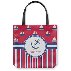 Sail Boats & Stripes Canvas Tote Bag - Medium - 16"x16" (Personalized)