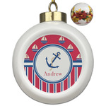 Sail Boats & Stripes Ceramic Ball Ornaments - Poinsettia Garland (Personalized)