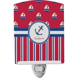 Sail Boats & Stripes Ceramic Night Light (Personalized)