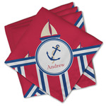 Sail Boats & Stripes Cloth Cocktail Napkins - Set of 4 w/ Name or Text