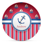 Sail Boats & Stripes Microwave Safe Plastic Plate - Composite Polymer (Personalized)