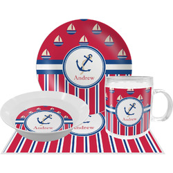 Sail Boats & Stripes Dinner Set - Single 4 Pc Setting w/ Name or Text