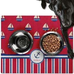 Sail Boats & Stripes Dog Food Mat - Large w/ Name or Text