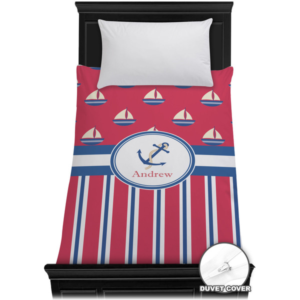 Custom Sail Boats & Stripes Duvet Cover - Twin XL (Personalized)