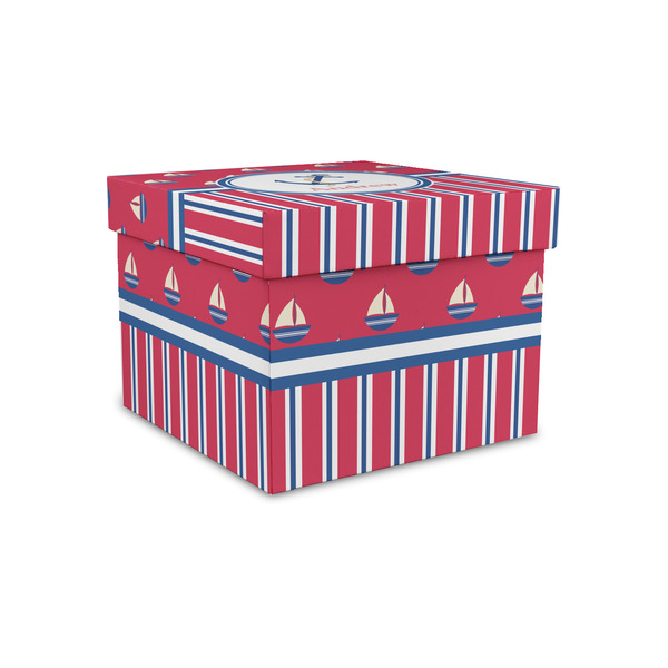 Custom Sail Boats & Stripes Gift Box with Lid - Canvas Wrapped - Small (Personalized)