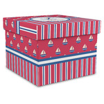 Sail Boats & Stripes Gift Box with Lid - Canvas Wrapped - X-Large (Personalized)