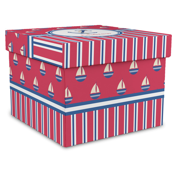 Custom Sail Boats & Stripes Gift Box with Lid - Canvas Wrapped - XX-Large (Personalized)