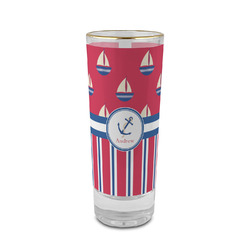 Sail Boats & Stripes 2 oz Shot Glass - Glass with Gold Rim (Personalized)
