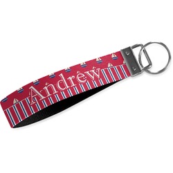 Sail Boats & Stripes Wristlet Webbing Keychain Fob (Personalized)