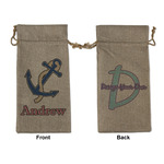 Sail Boats & Stripes Large Burlap Gift Bag - Front & Back (Personalized)