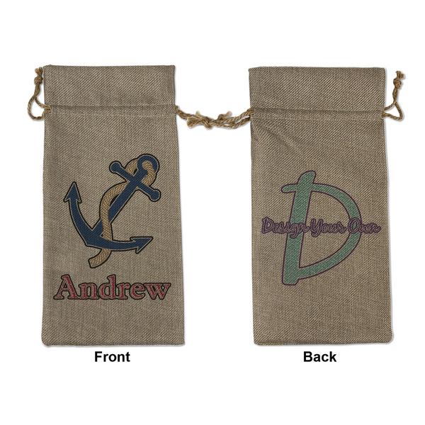 Custom Sail Boats & Stripes Large Burlap Gift Bag - Front & Back (Personalized)