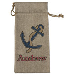 Sail Boats & Stripes Large Burlap Gift Bag - Front (Personalized)