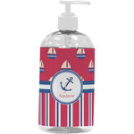 Sail Boats & Stripes Plastic Soap / Lotion Dispenser (16 oz - Large - White) (Personalized)