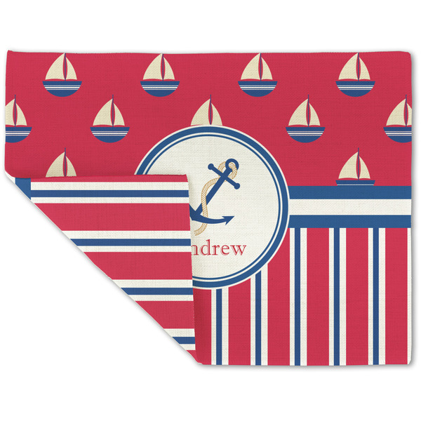 Custom Sail Boats & Stripes Double-Sided Linen Placemat - Single w/ Name or Text