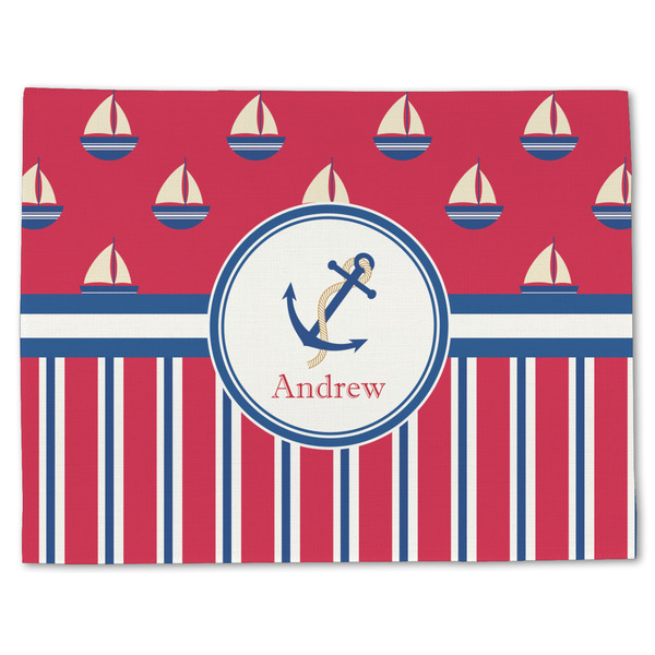 Custom Sail Boats & Stripes Single-Sided Linen Placemat - Single w/ Name or Text