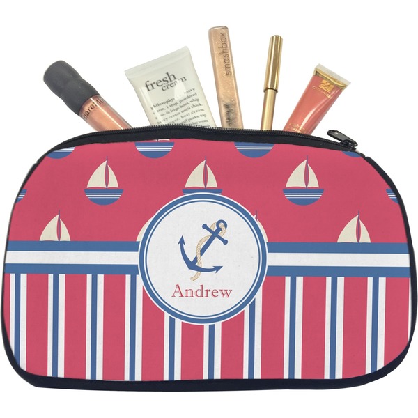 Custom Sail Boats & Stripes Makeup / Cosmetic Bag - Medium (Personalized)