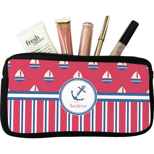 Custom Sail Boats & Stripes Makeup / Cosmetic Bag - Small (Personalized)