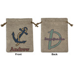 Sail Boats & Stripes Medium Burlap Gift Bag - Front & Back (Personalized)