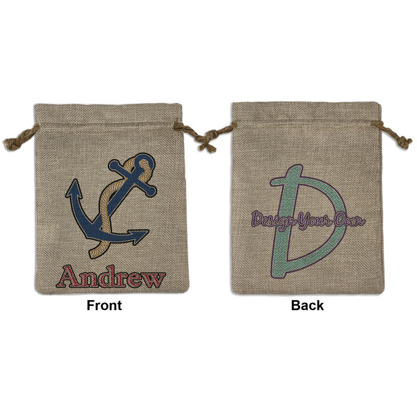 Custom Sail Boats & Stripes Medium Burlap Gift Bag - Front & Back (Personalized)