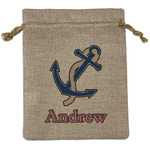 Sail Boats & Stripes Medium Burlap Gift Bag - Front (Personalized)