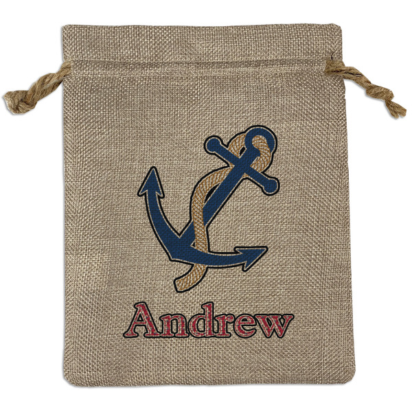 Custom Sail Boats & Stripes Burlap Gift Bag (Personalized)