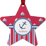 Sail Boats & Stripes Metal Star Ornament - Double Sided w/ Name or Text