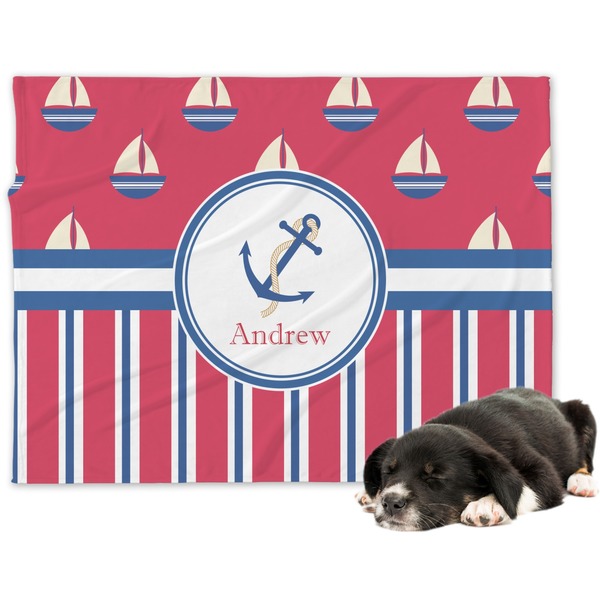Custom Sail Boats & Stripes Dog Blanket - Regular (Personalized)