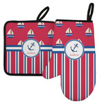 Sail Boats & Stripes Left Oven Mitt & Pot Holder Set w/ Name or Text