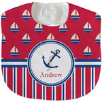 Sail Boats & Stripes Velour Baby Bib w/ Name or Text