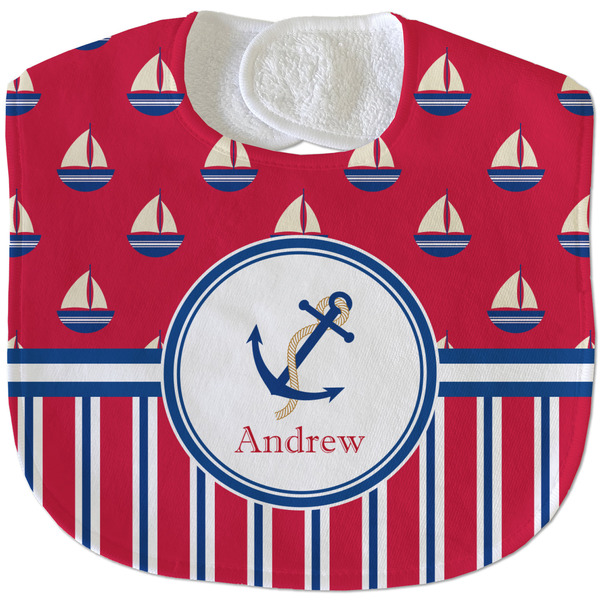 Custom Sail Boats & Stripes Velour Baby Bib w/ Name or Text