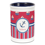 Sail Boats & Stripes Ceramic Pencil Holders - Blue