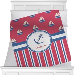 Sail Boats & Stripes Minky Blanket - Toddler / Throw - 60"x50" - Double Sided (Personalized)