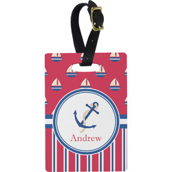 Sail Boats & Stripes Plastic Luggage Tag - Rectangular w/ Name or Text
