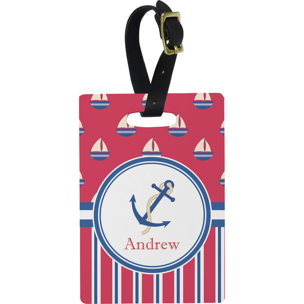 Custom Sail Boats & Stripes Plastic Luggage Tag - Rectangular w/ Name or Text