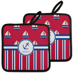 Sail Boats & Stripes Pot Holders - Set of 2 w/ Name or Text