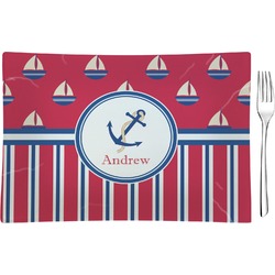 Sail Boats & Stripes Glass Rectangular Appetizer / Dessert Plate (Personalized)
