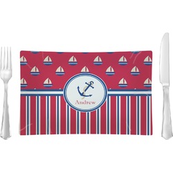 Sail Boats & Stripes Rectangular Glass Lunch / Dinner Plate - Single or Set (Personalized)