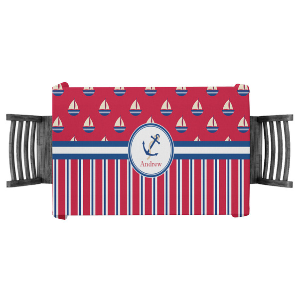 Custom Sail Boats & Stripes Tablecloth - 58"x58" (Personalized)