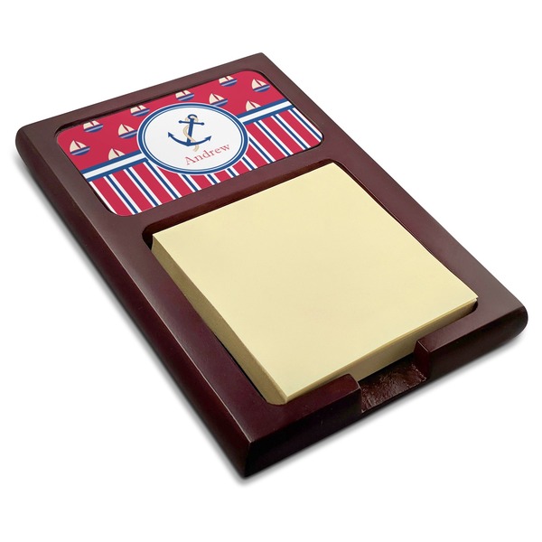 Custom Sail Boats & Stripes Red Mahogany Sticky Note Holder (Personalized)