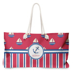 Sail Boats & Stripes Large Tote Bag with Rope Handles (Personalized)