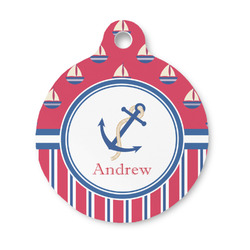 Sail Boats & Stripes Round Pet ID Tag - Small (Personalized)
